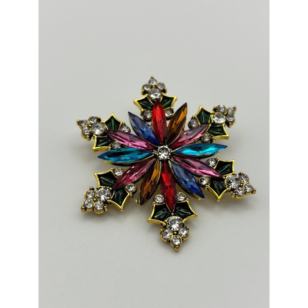 Sparkling Snowflake Brooch Pin with Colorful Rhinestones